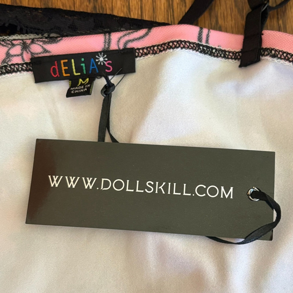 Dolls Kill Delias Tattoo Print Lace Trim Mini Slip Dress - Picture 7 of 8